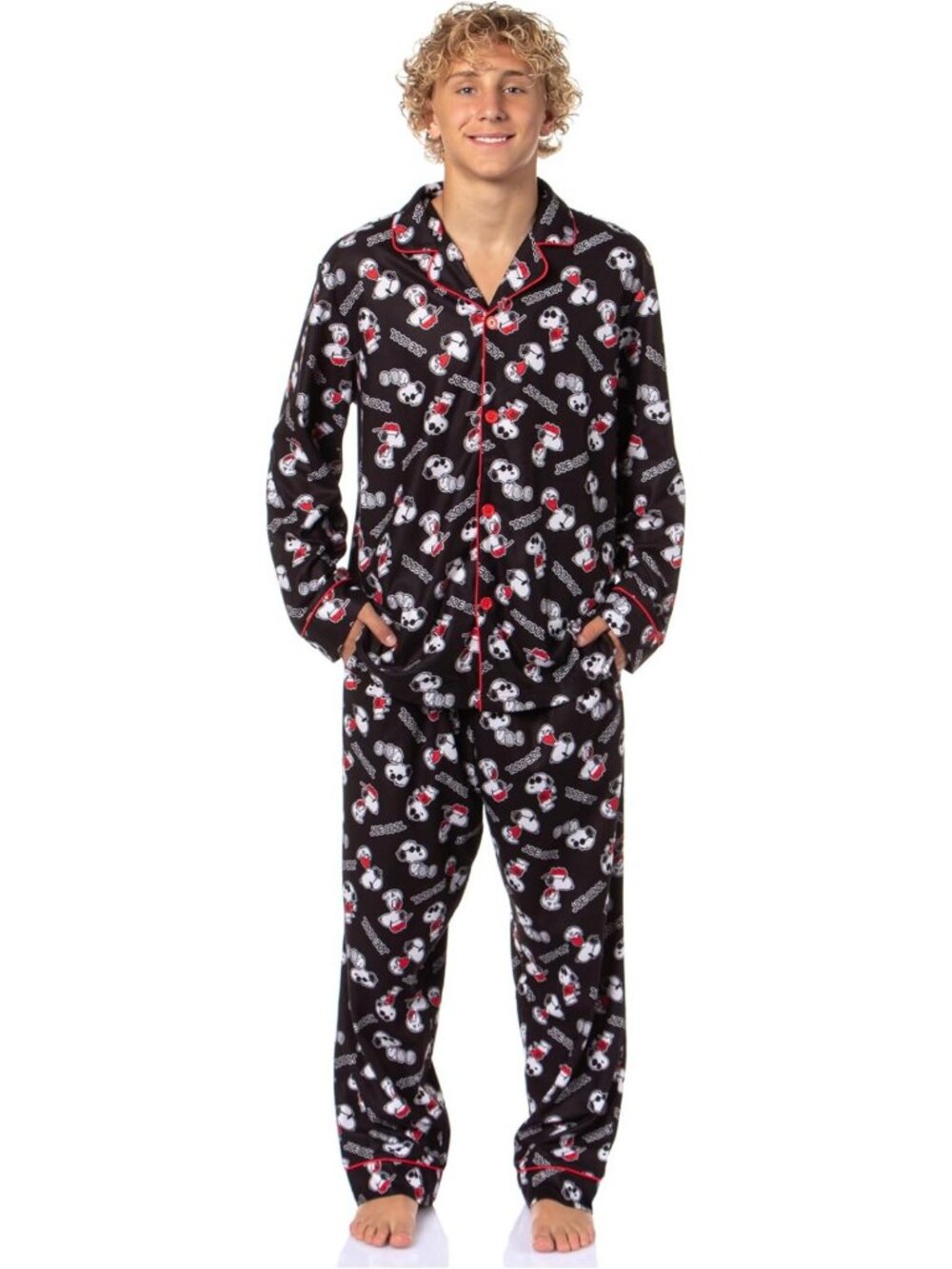 Cozy Snoopy Pajama Set for Men | Button-Up Top & Pants | Classic Lounge